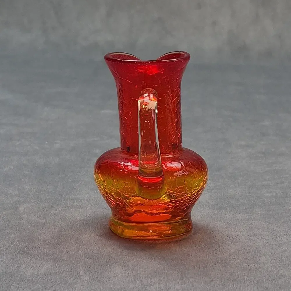 Vintage Miniature Hand-Crafted Amberina Crackle Glass Pitcher Creamer 3.75